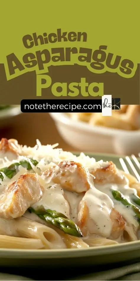 A creamy and flavorful chicken asparagus pasta dish with golden-browned chicken, crisp asparagus, and parmesan-topped penne pasta. Perfect for an easy family dinner!