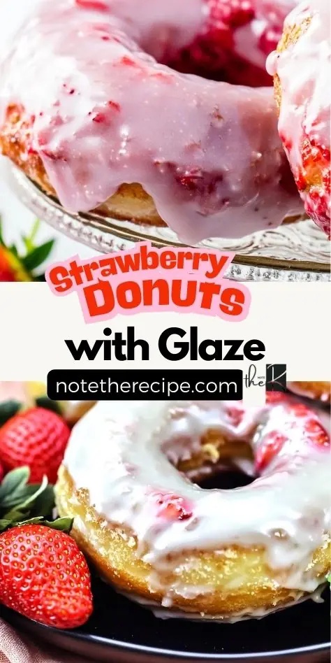 Strawberry Donuts with Glaze – Easy & Fluffy Baked Recipe A delicious batch of strawberry donuts with glaze, featuring a soft, fluffy texture and fresh strawberry pieces. A perfect homemade baked treat for brunch or dessert.