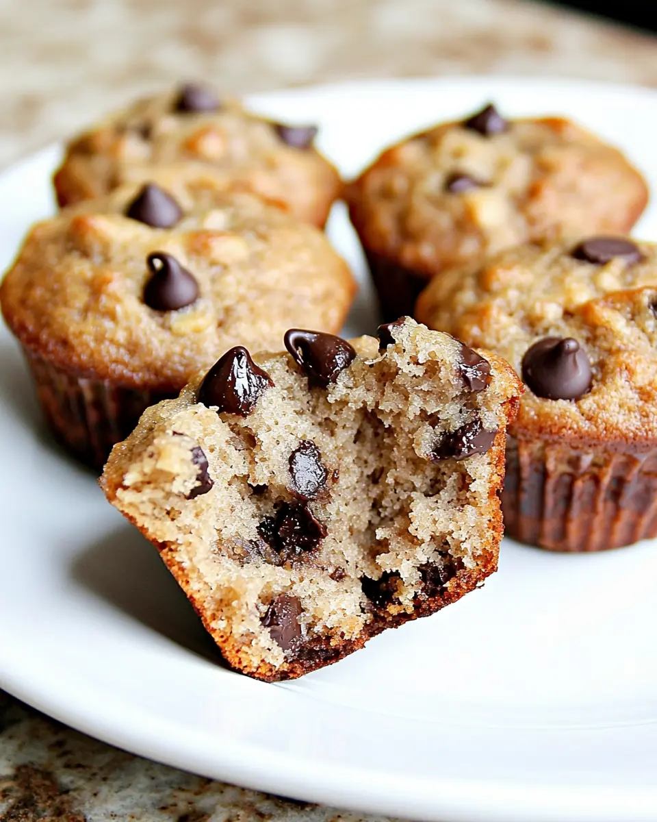 Freshly baked Greek yogurt protein muffins with chocolate chips, moist and fluffy, served on a white plate.