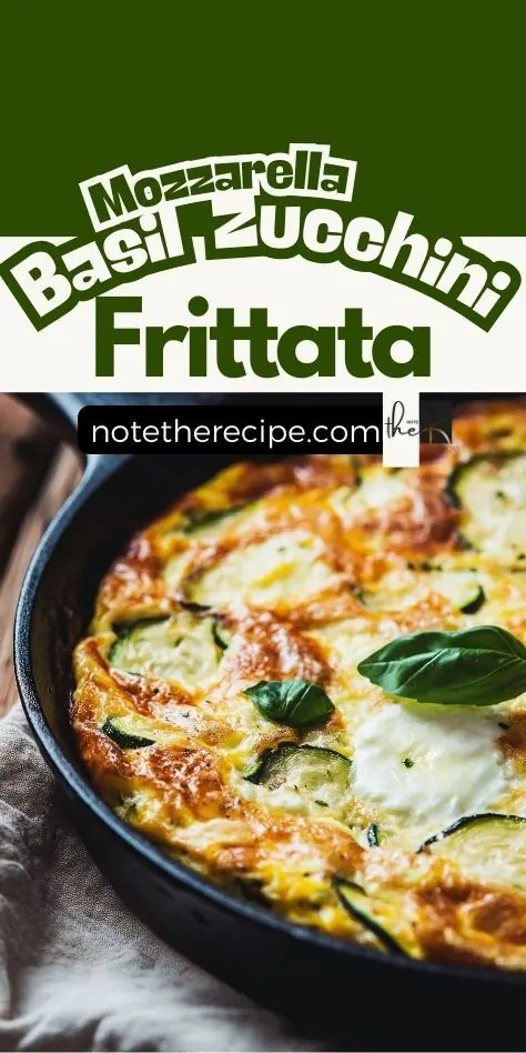 Keto Mozzarella Basil Zucchini Frittata – Cheesy & Low-Carb Close-up of a Keto Mozzarella Basil Zucchini Frittata with a golden-brown, crispy cheese crust, roasted zucchini slices, and fresh basil garnish, served in a cast-iron skillet.