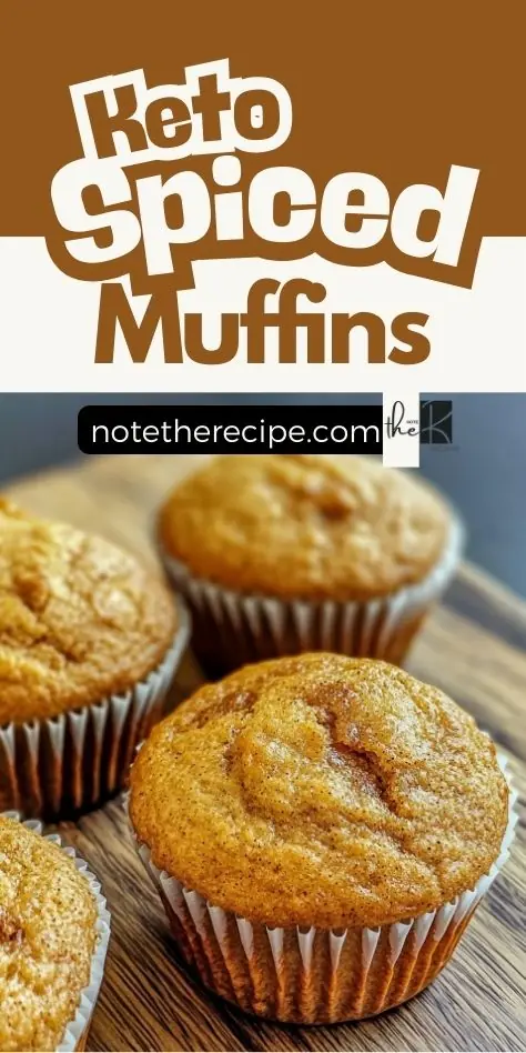 Tall Keto Spiced Muffins stacked on a wooden board, golden brown and fluffy, featuring warm cinnamon and nutmeg flavors. A perfect low-carb, sugar-free muffin.