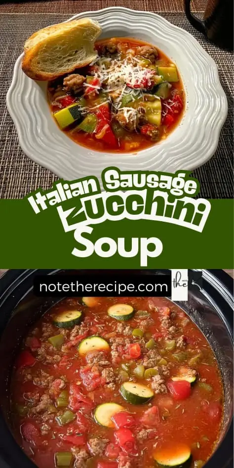 The perfect comfort food bowl! This Italian sausage zucchini soup is loaded with hearty vegetables and topped with fresh Parmesan cheese - don't forget the crusty bread for dipping!